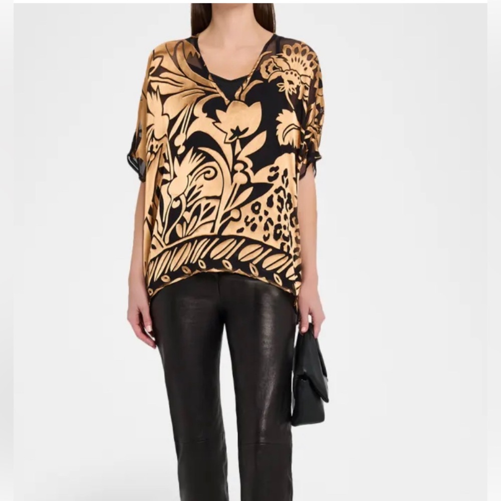 Johnny Was Black and Tan - Golden Patterned Cropped Poncho w/ a Cami. S/M. NWT